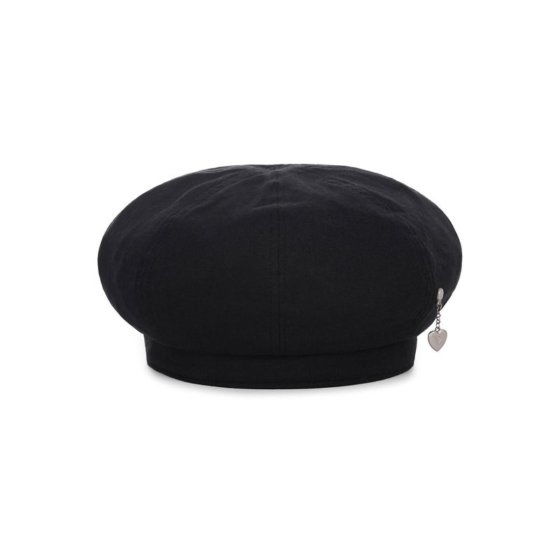 Heart Chain Stud Linen Beret Black