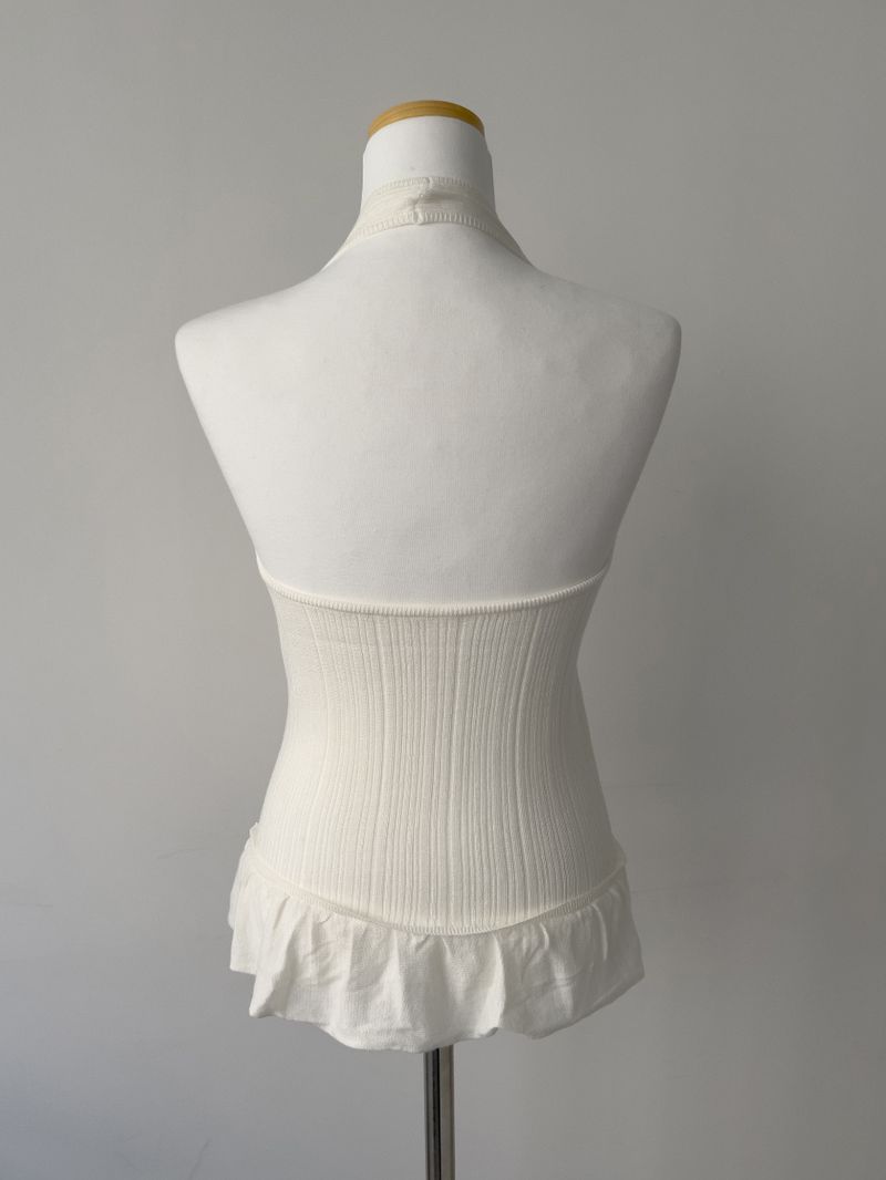 Frill halterneck knit bustier