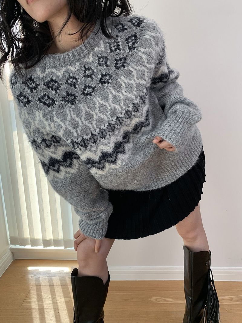Irish Round Loose Fit Long Sleeve Knitwear