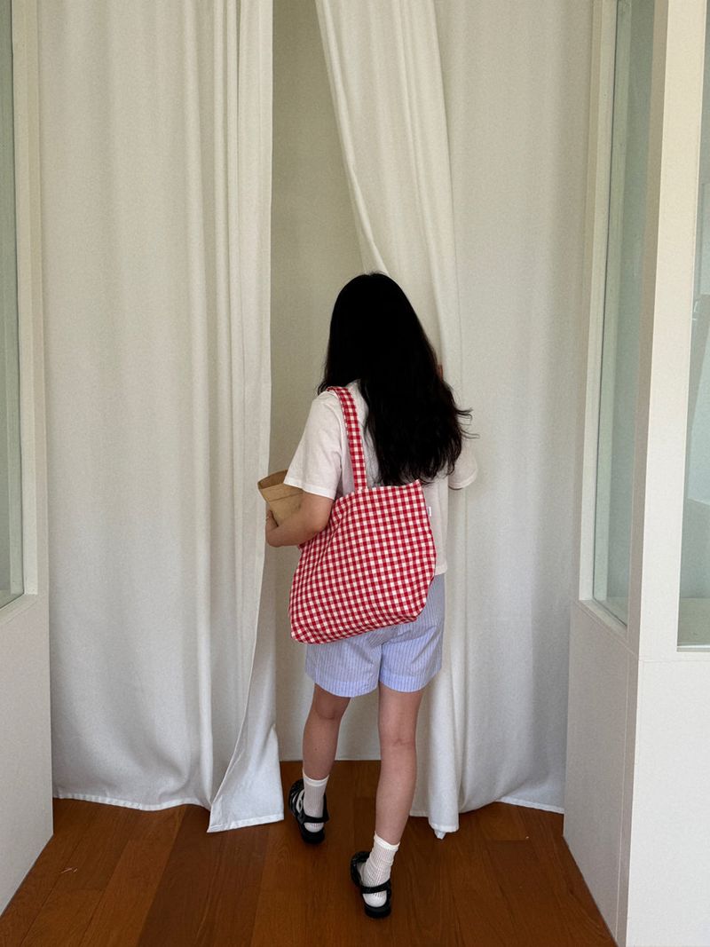 【MADE】Daily gingham check eco bag [RED]