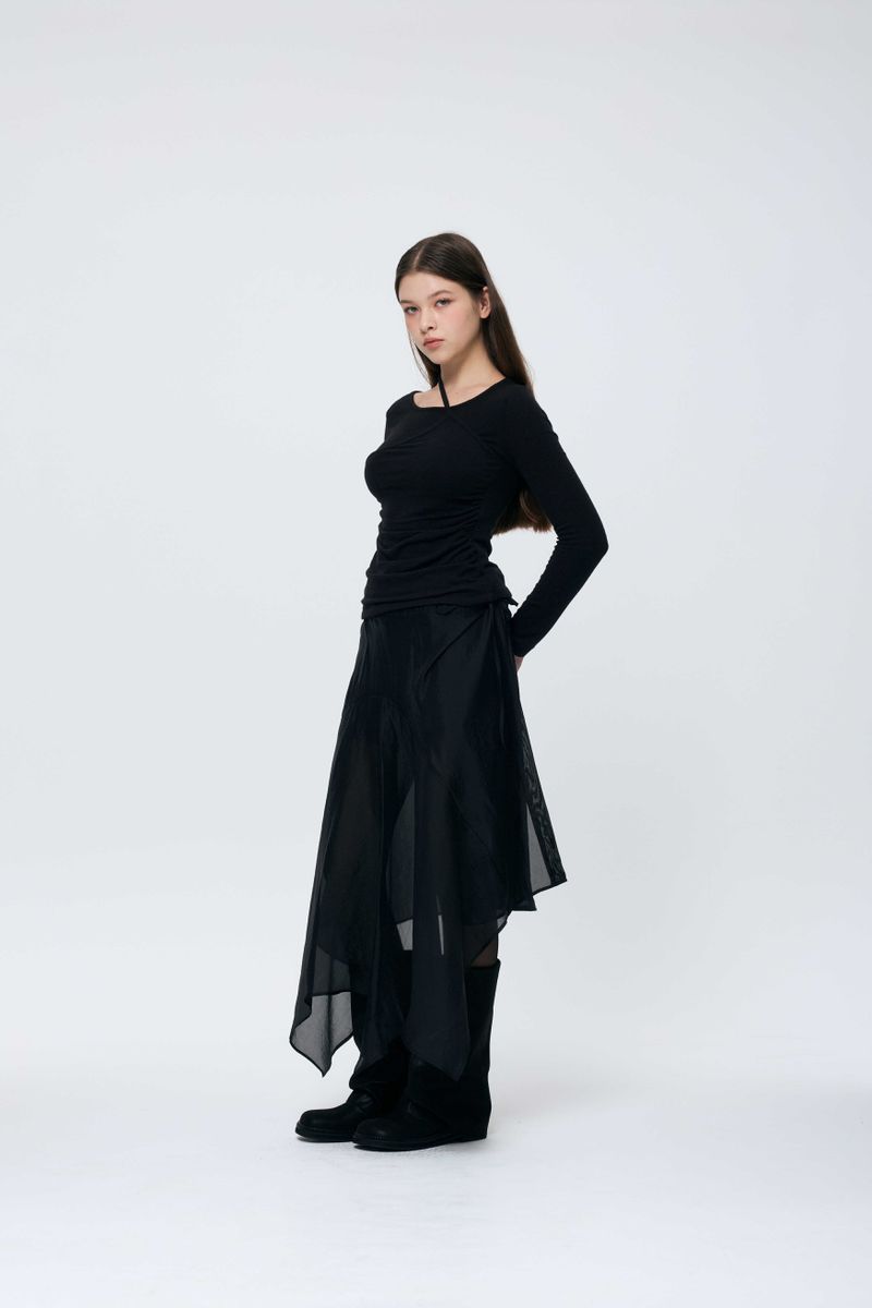 ELAN LINE WRAP SKIRT / BLACK
