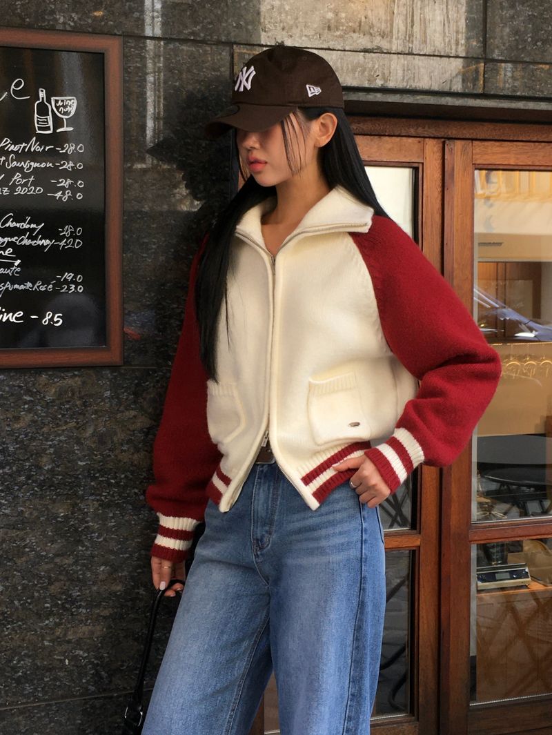 [ORIGINAL] Tard Color-Block Raglan Knit Zip-Up