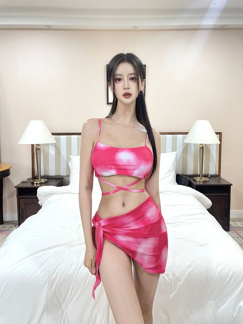 1006. Darling tie-died bikini 3pc (pink)