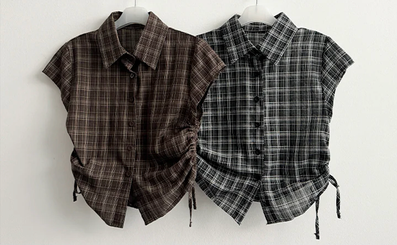Motsu Check Side String Short Sleeve Shirt