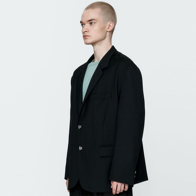 Oversized Wool Single Blazer Black