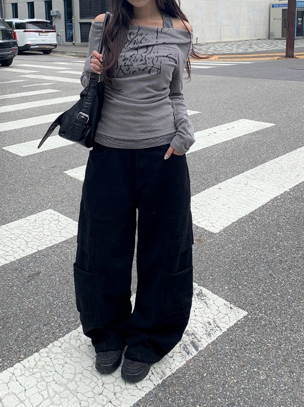 Clun Cut Wide String Cargo Pants