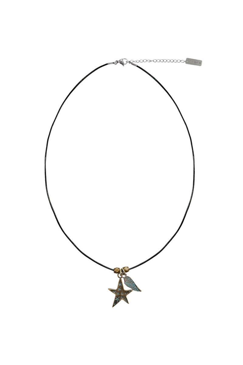Patina star wing leather necklace