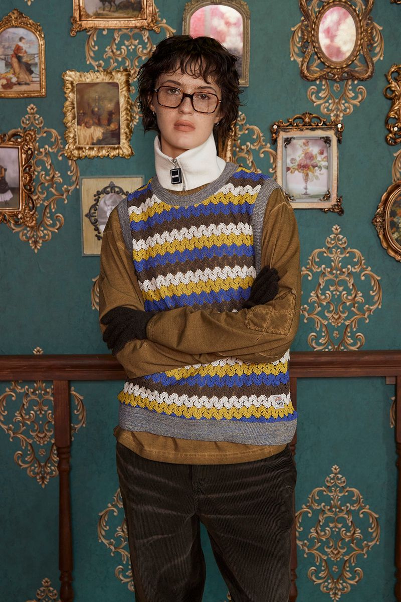 STRIPE CROCHET KNIT VEST / YELLOW