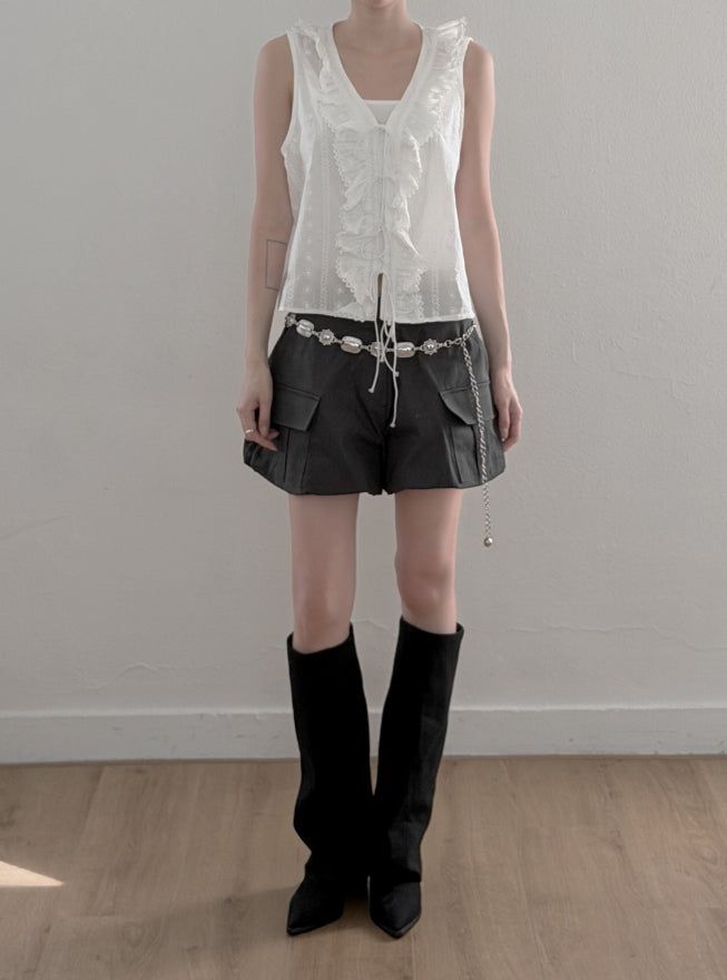 Punched Lace Ruffle Blouse