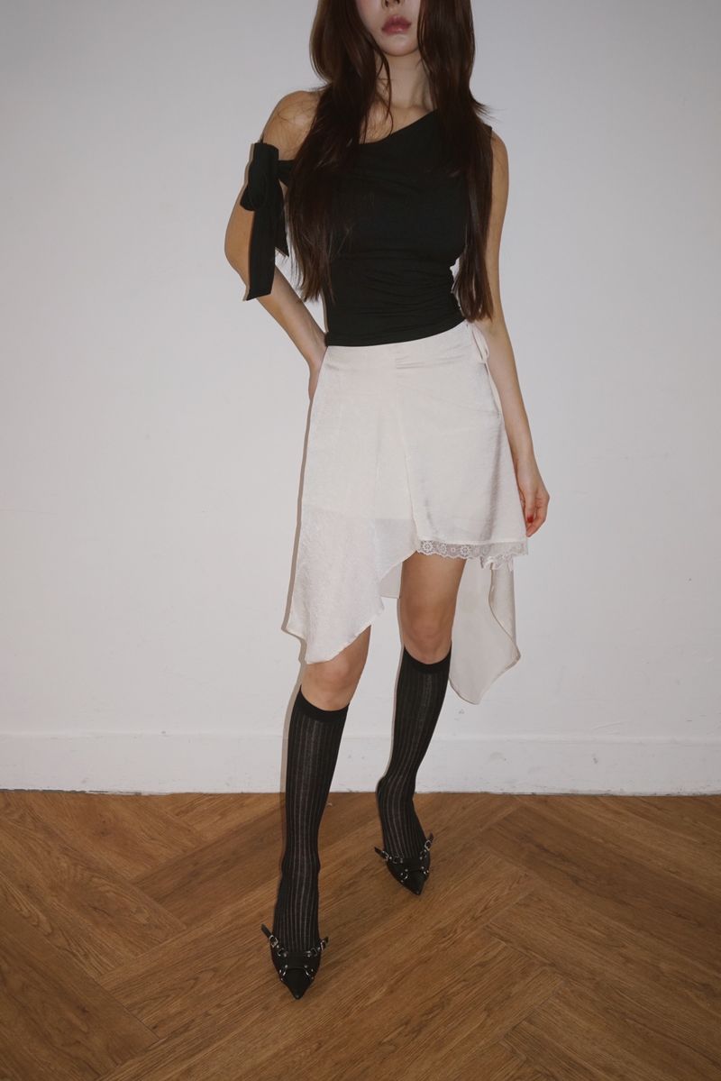 silk unbalanced wrap midi skirt