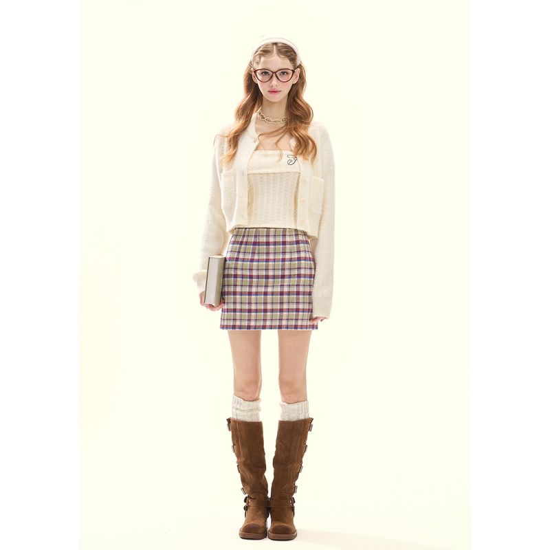 [GirlyFancyClub] White Lovers* Soft Fufu Milk White Sable Fur Knit Short Cardigan Coat