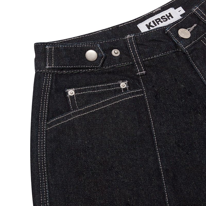 CONTROL WAIST DENIM BERMUDA WIDE PANTS [DARK NAVY]