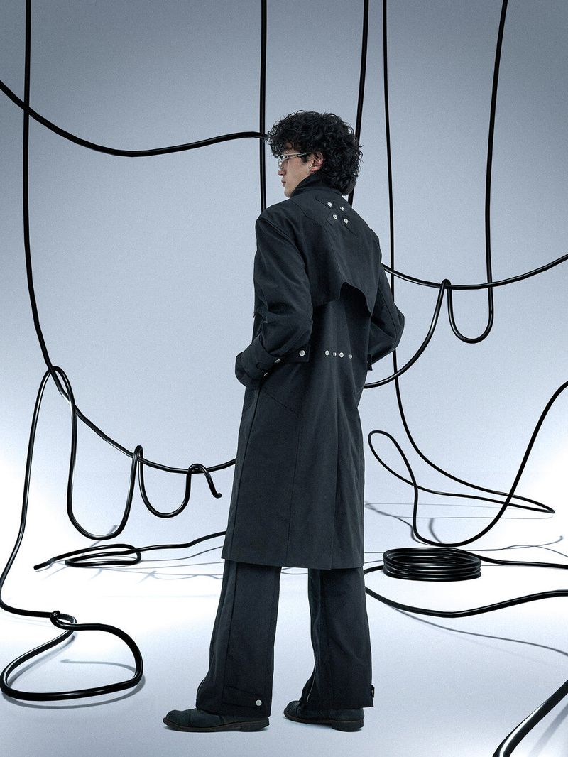 Ghost In The Shell Paneled Trench Coat (Black)