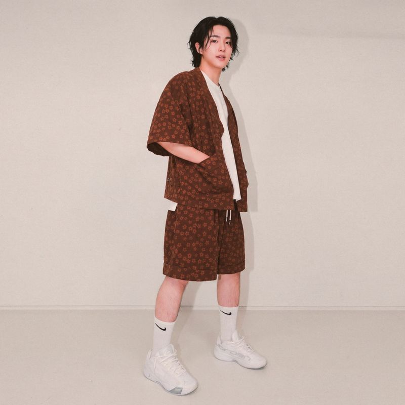 flower turn-up shorts_brown