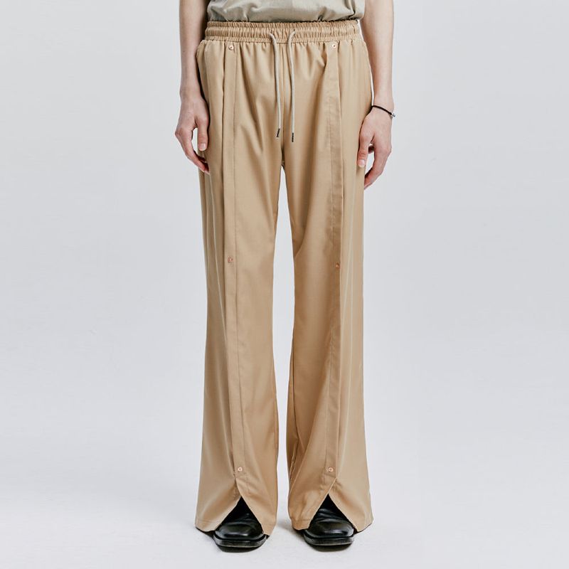rivet wide flare banding slacks beige