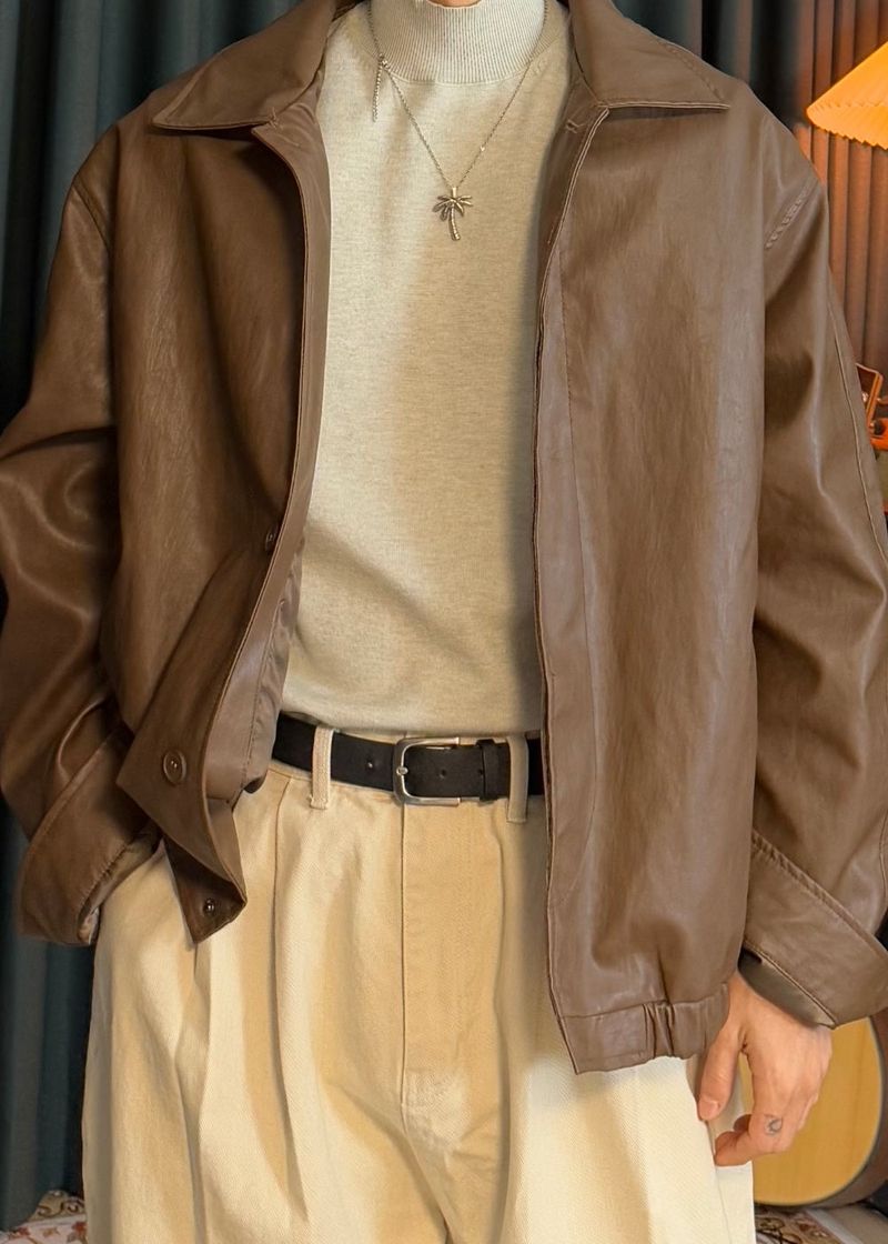 Bomber style leather jacket 2COLOR
