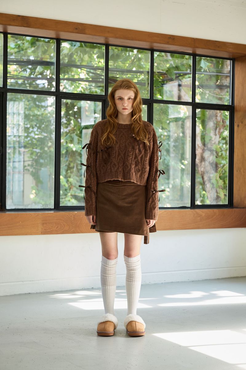 WHIMSICAL WOOL RIBBONE KNIT / BROWN