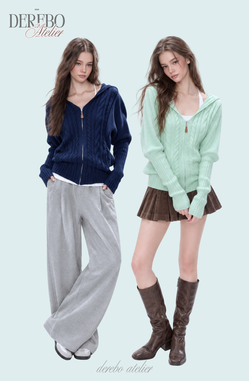 Mint Twist Hooded Knit Zip-Up