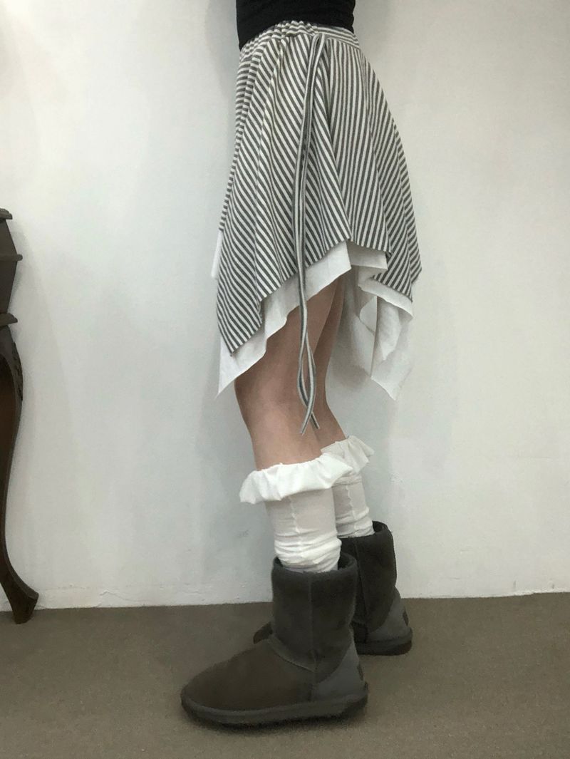 Side Strap Stripe Unbal Skirt