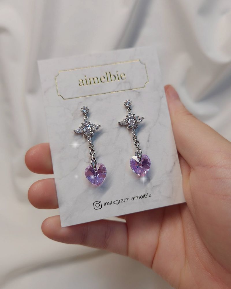 Angelic Heart Crystal Earring - Violet