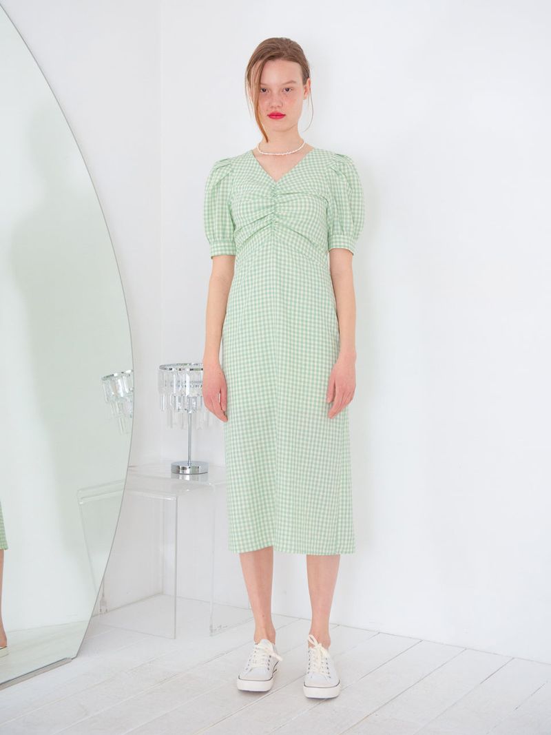 SHIRRING DETAIL MIDI ONEPIECE_GREEN