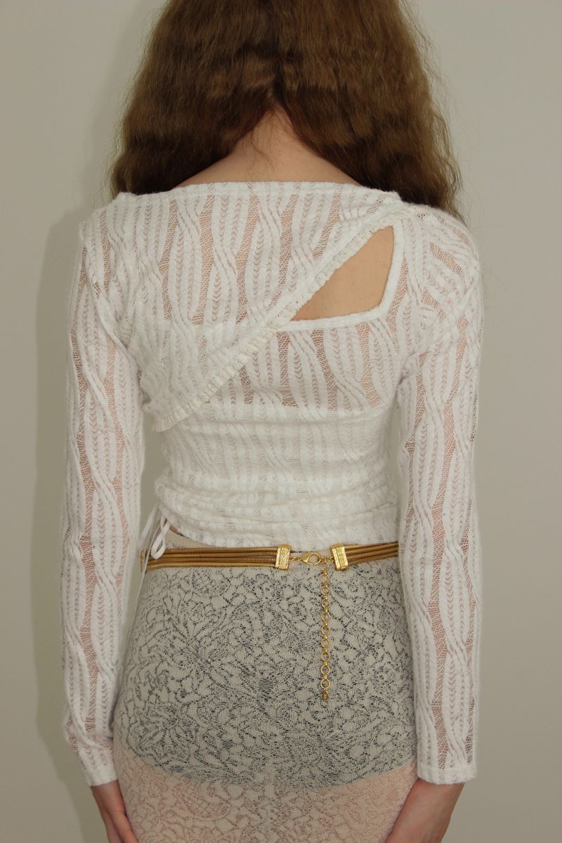 UNBALANCE SPAN LACE SHIRRING TOP / WHITE