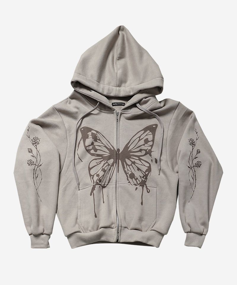 BUTTERFLY SPLATTER ZIP-UP #BEIGE(FLEECE LINED)