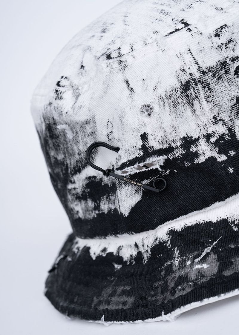 BBD Smoke Painted Custom Denim Bucket Hat (White)