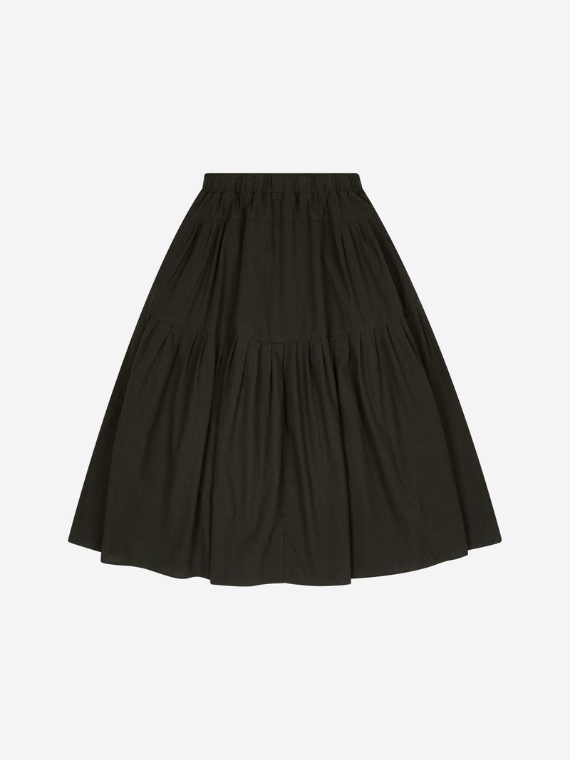 BASIC SAFARI RUFFLE MAXI SKIRT (BROWN)