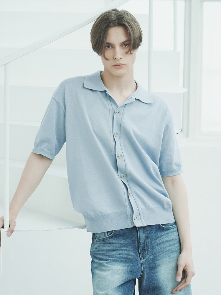 WAAR(ワル)の「T1015 OPEN SHORT-SLEEVED KNIT_SKYBLUE(Tops)」