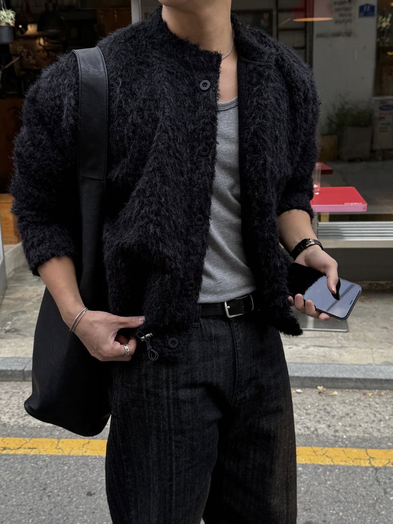 Airy texture cropped cardigan