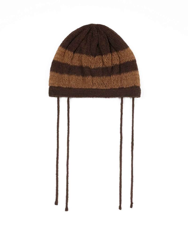  Ribbon Tied Beanie _ BROWN
