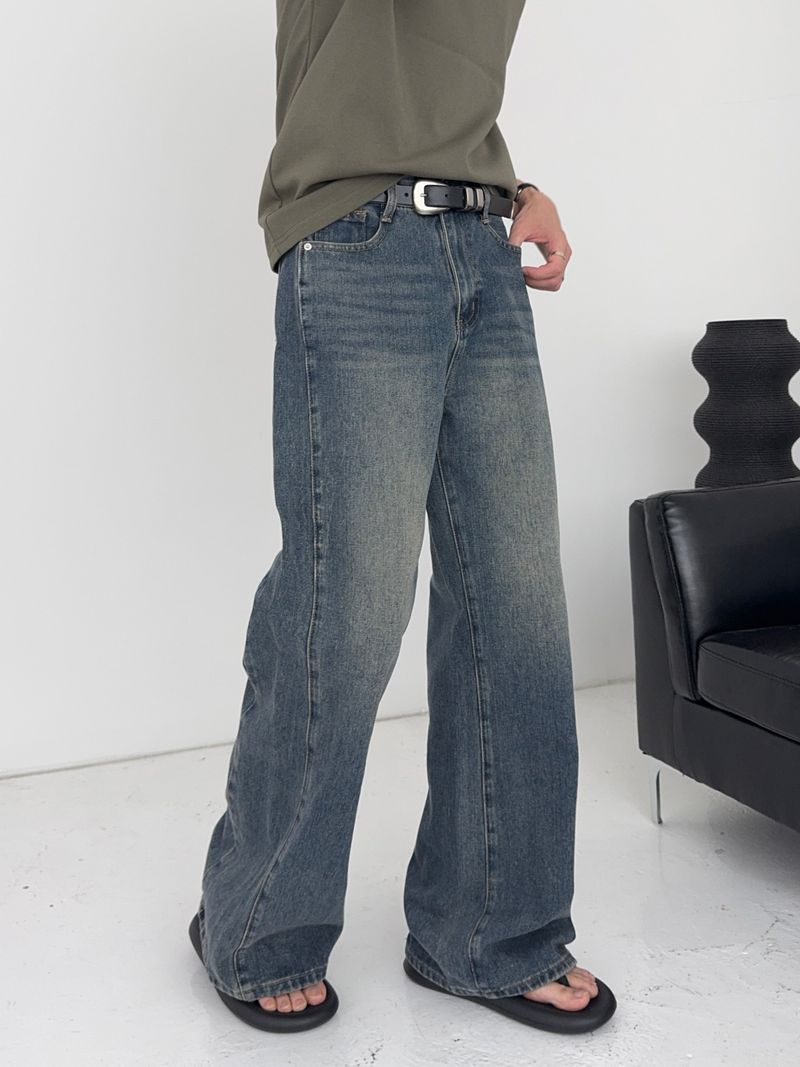SR シーム ディテール セミワイド フレア デニムパンツ(4 Colors)