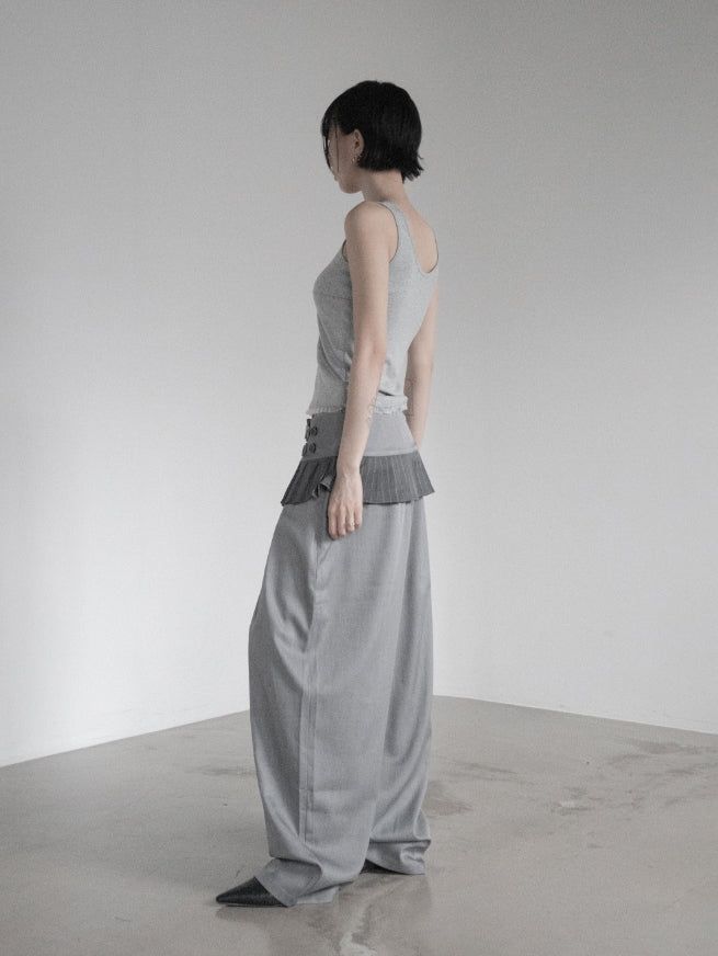 Curved Balloon Pleated Wrap Slacks