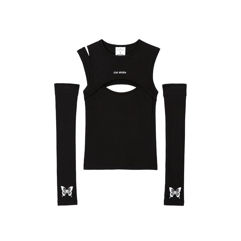 0 5 cut out warmer top - BLACK