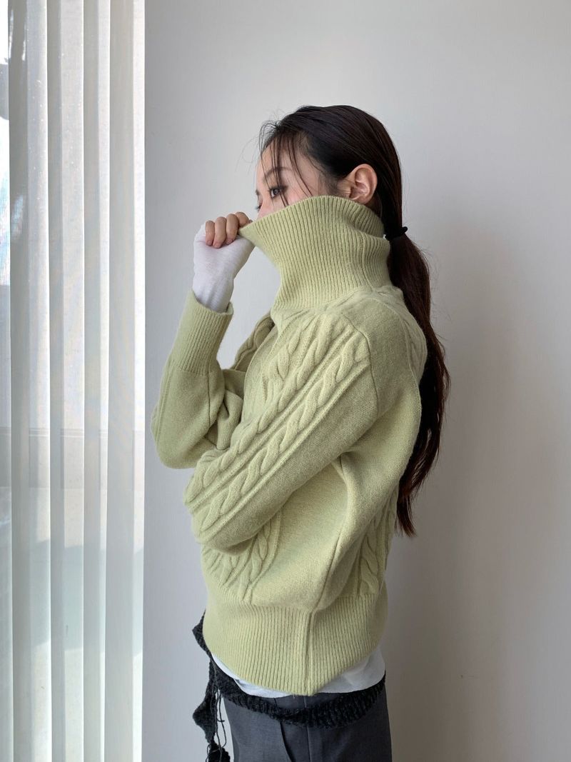 Jacquard Turtleneck Twisted Wool Knitwear