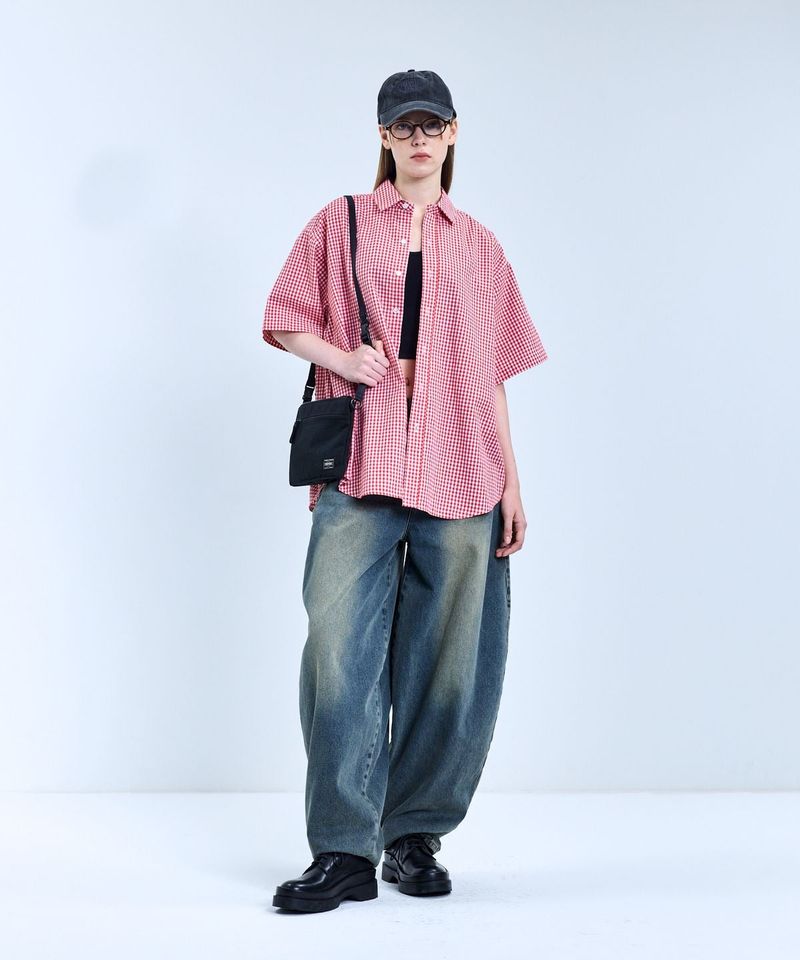 87-STAN072 Classic OverFit Short-Sleeved Gingham Check Shirt