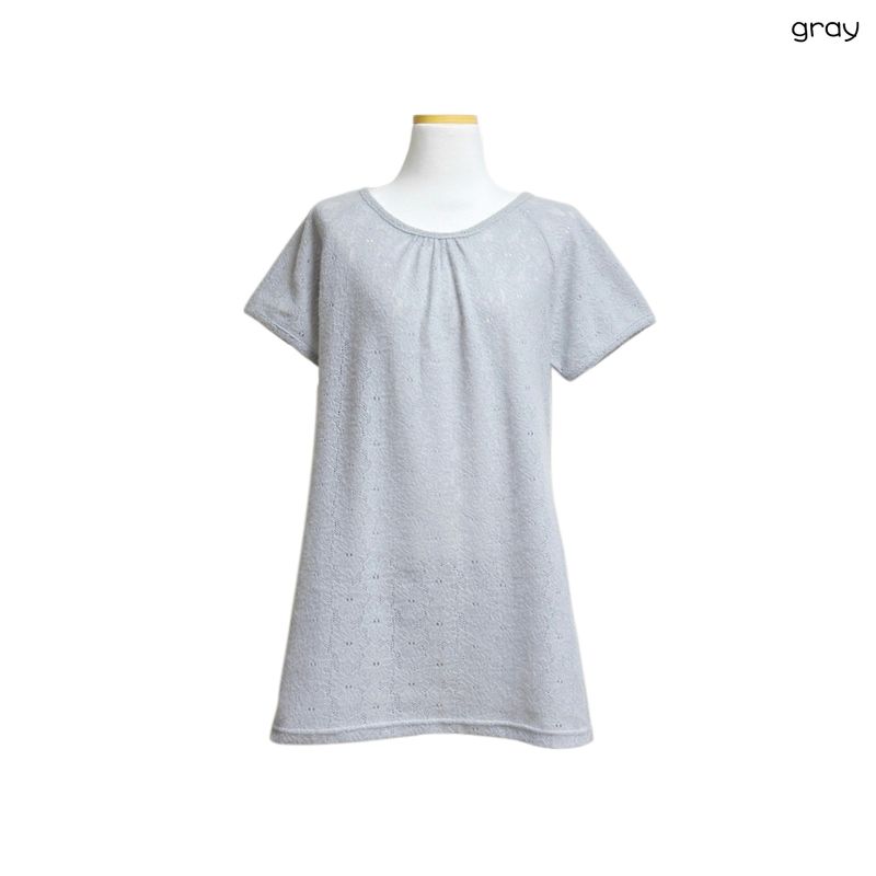 (2color) Flower Lacy Knit Long Short Sleeve Tee