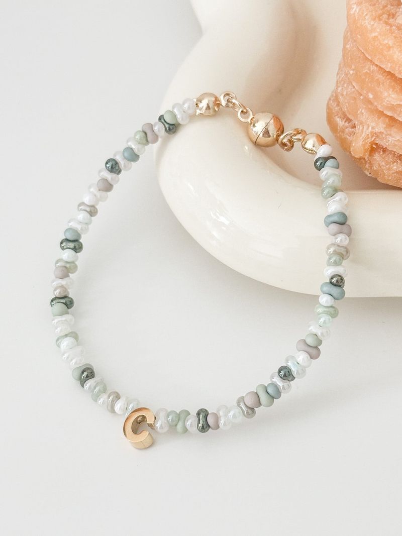 Greeny Green Beads Initials Bracelet