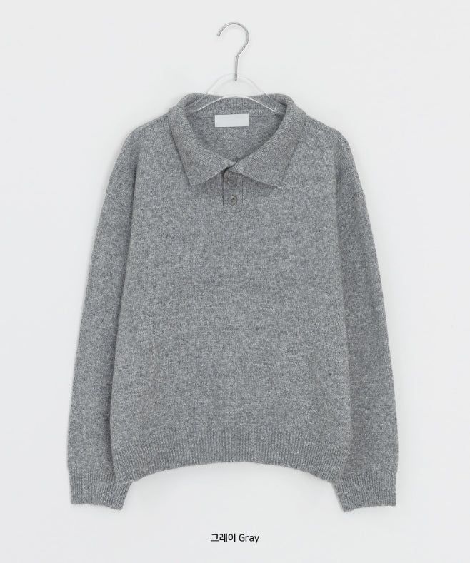 Huble Color Button Wool Collar Over Knit