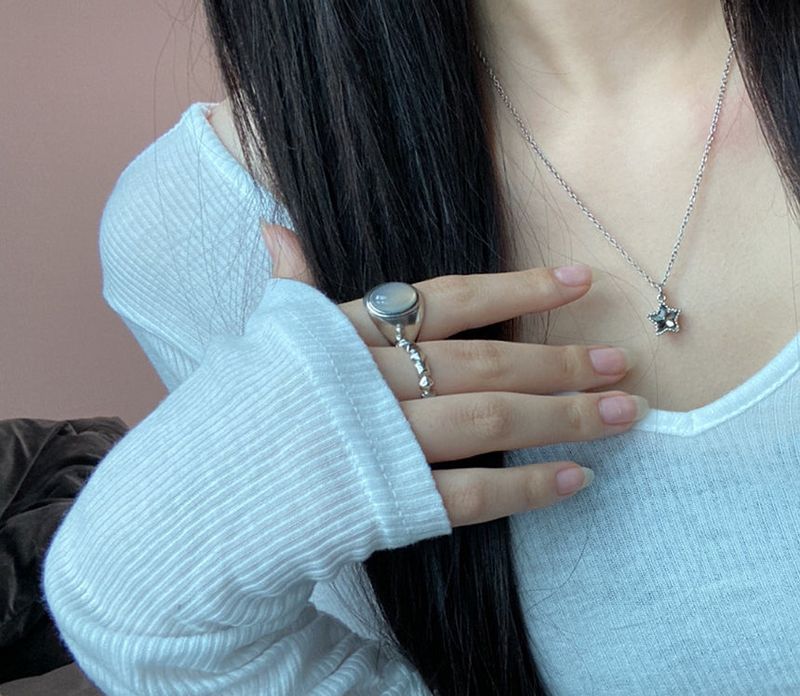 Gray onyx open ring