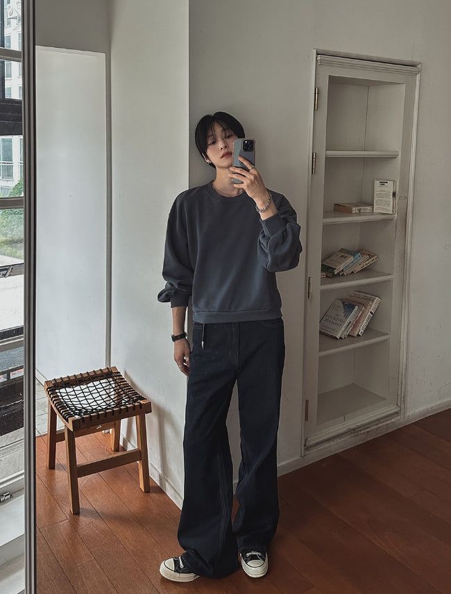 Plain Color Crop Sweatshirt