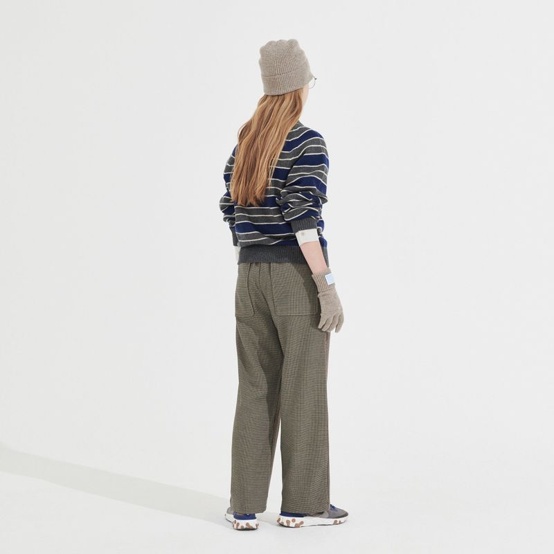 CASHEMERE WOOL BLENDED STRIPE KNIT PULL OVER_NAVY