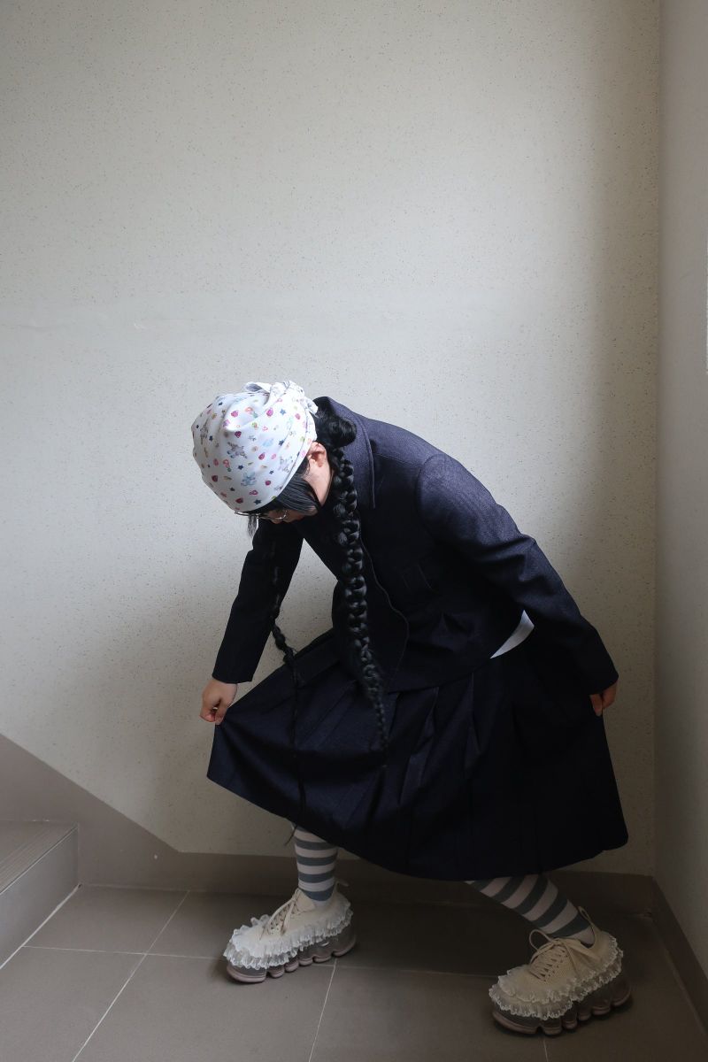 denim pleats skirt