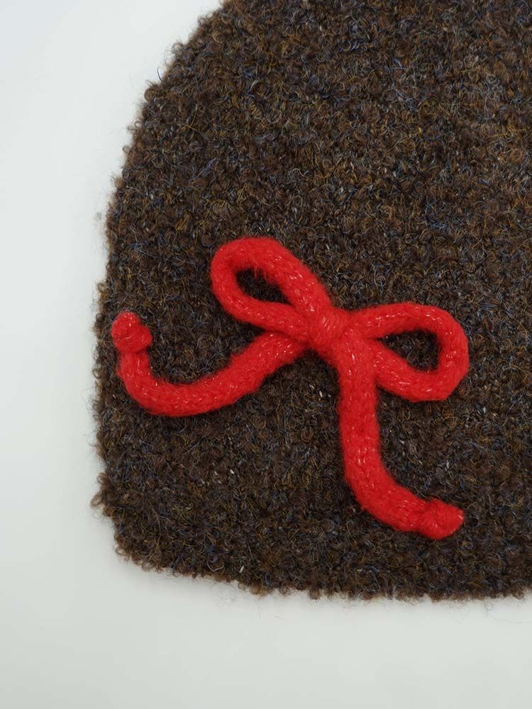 Ribbon Lettering Beanie - Brown