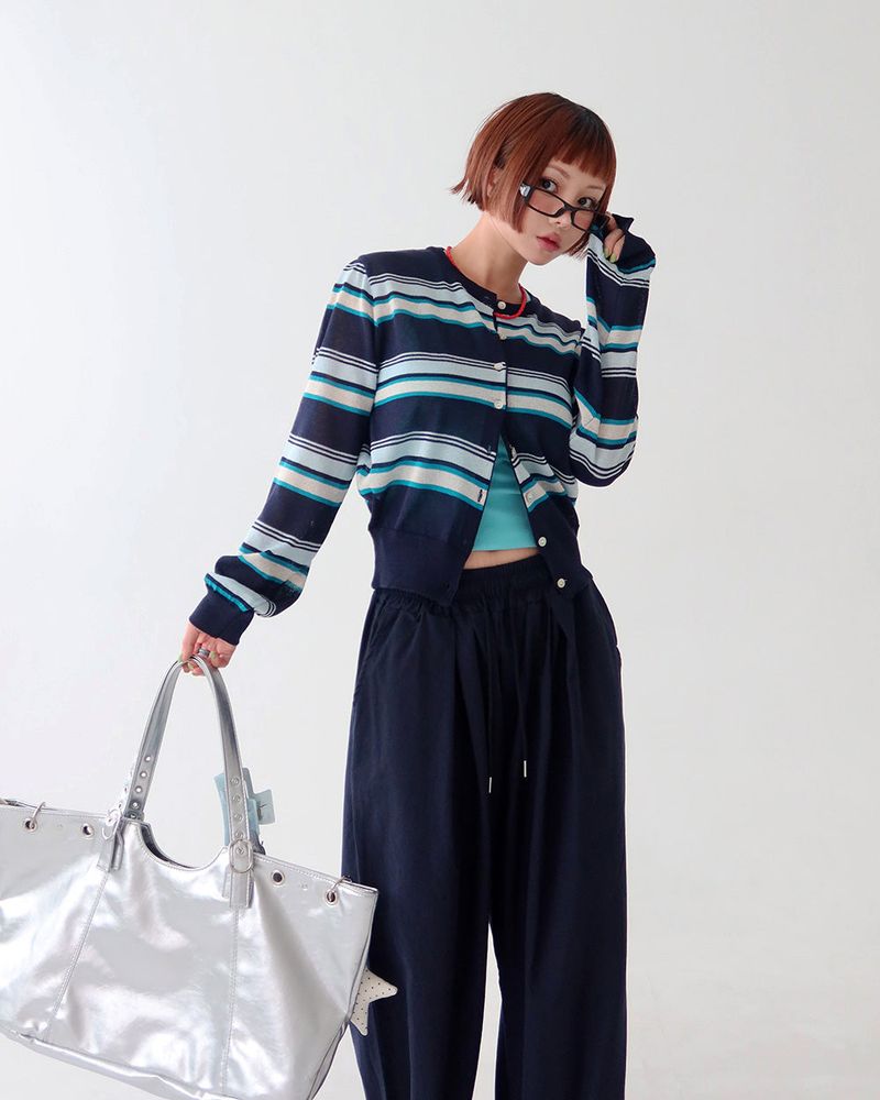 Delight-J(ディライトジェイ)の「Stripe color linen see-through cardigan(Tops)」