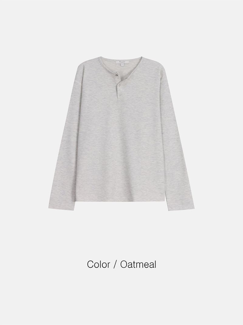 Waffle Henley neck long sleeve