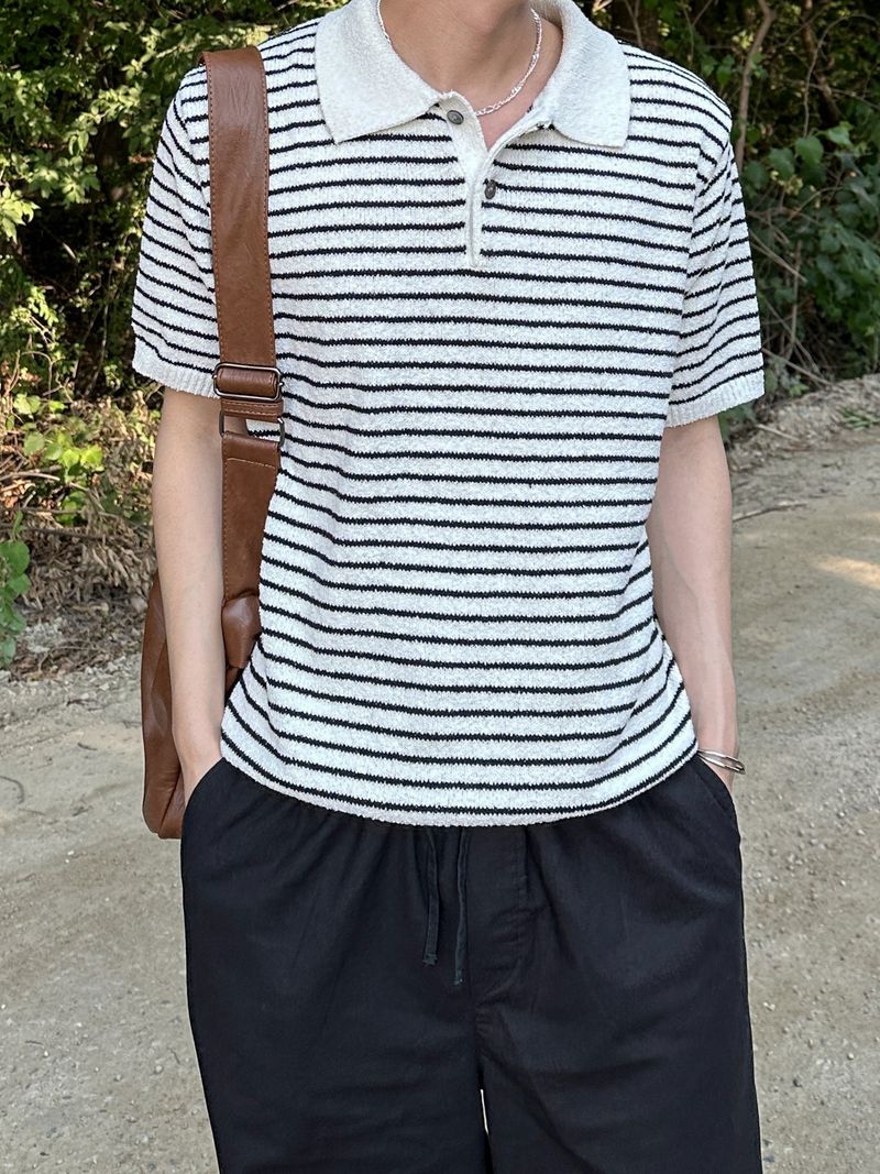 [Premium] Dail boucle stripe collar knit