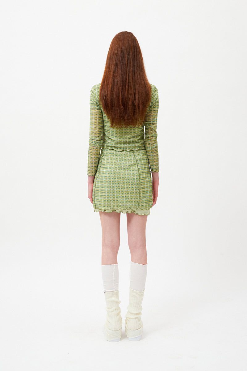 SMALL CHERRY SEE THROUGH PATTERN CARDIGAN [LIME]