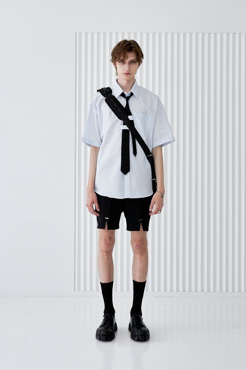 DOBLE HOLDER STRIPE HALF SHIRT SKY BLUE